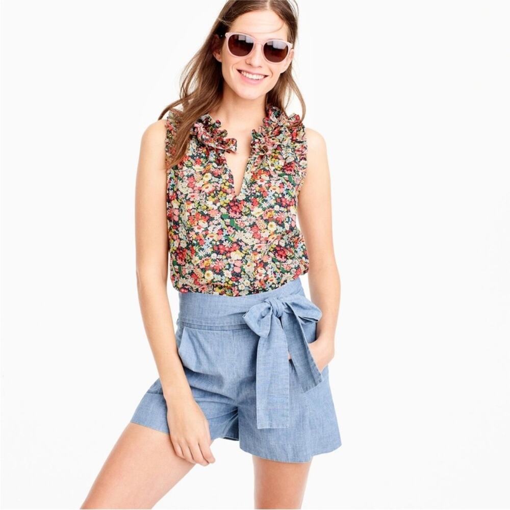 J Crew x Liberty of London Thorpe Multicolor Floral Ruffle Sleeveless Blouse 0 - Picture 2 of 8